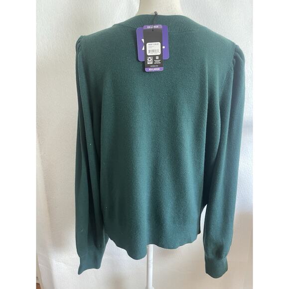 Women's Express Bow Cardigan V-neck Sweater Long Sleeves June Bug Dark Green 2XL - Picture 6 of 12